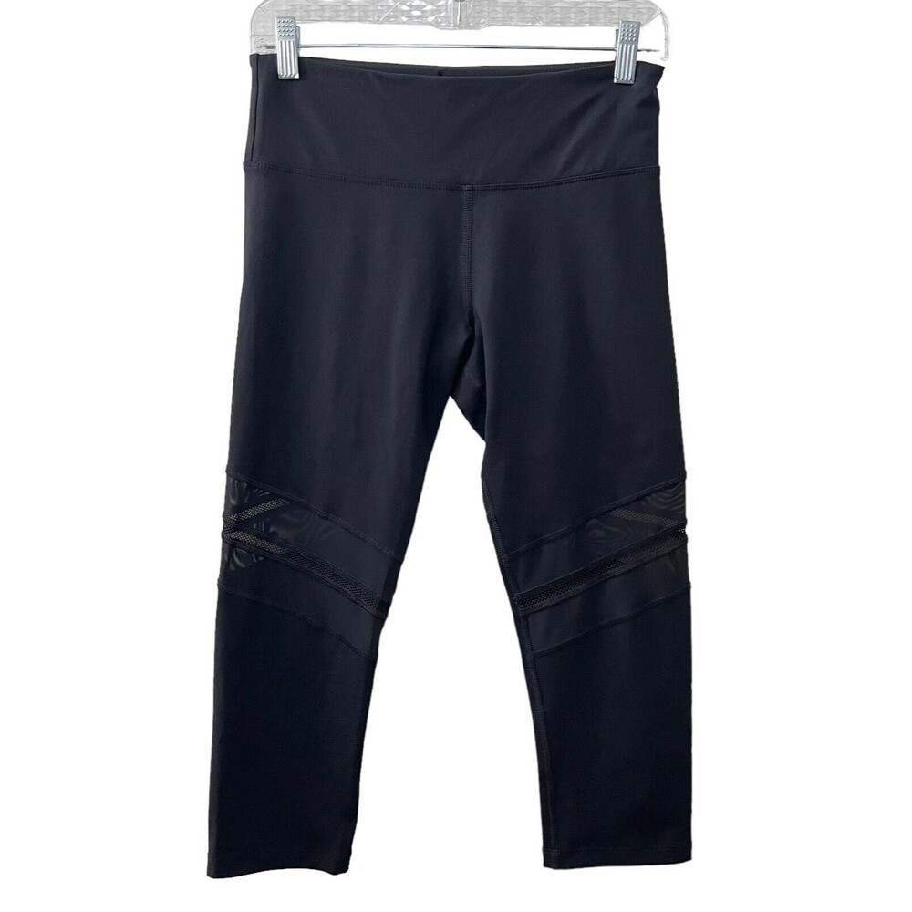 LORNA JANE Black Medium  Cropped Pull On Leggings Mesh Accent